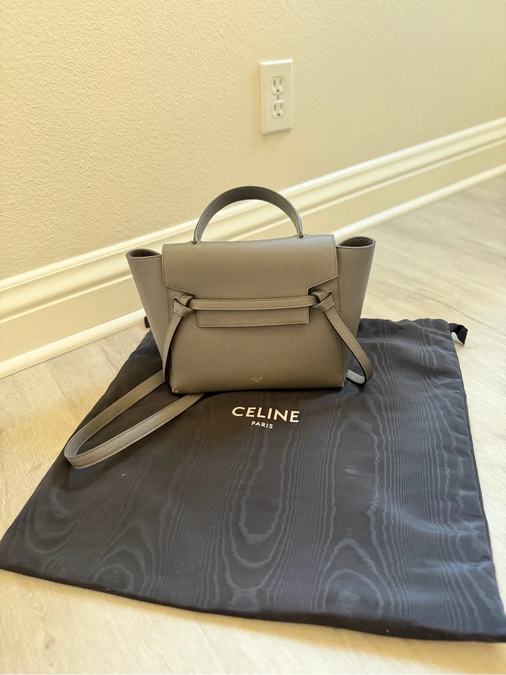 Celine grey Leather Micro Belt Satchel